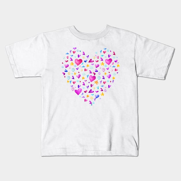 Hearts, Stars and Spirals Colorful Pattern of Love Kids T-Shirt by SirLeeTees